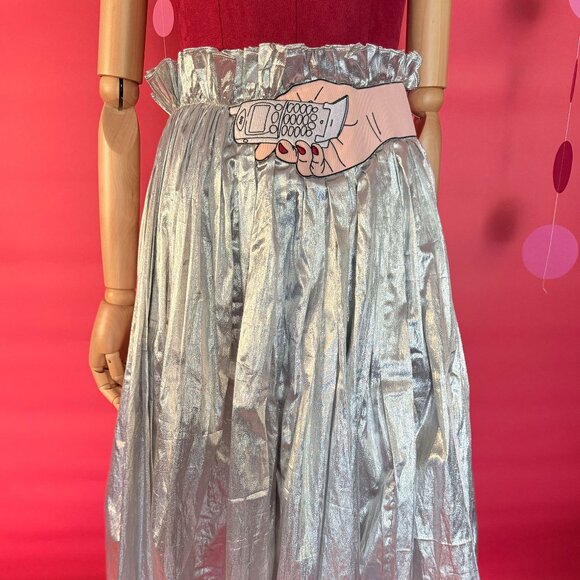 Unique Silver Metallic Skirt – Pop Art Waistband by House of Cards - Y2K-style - Picture 3 of 11